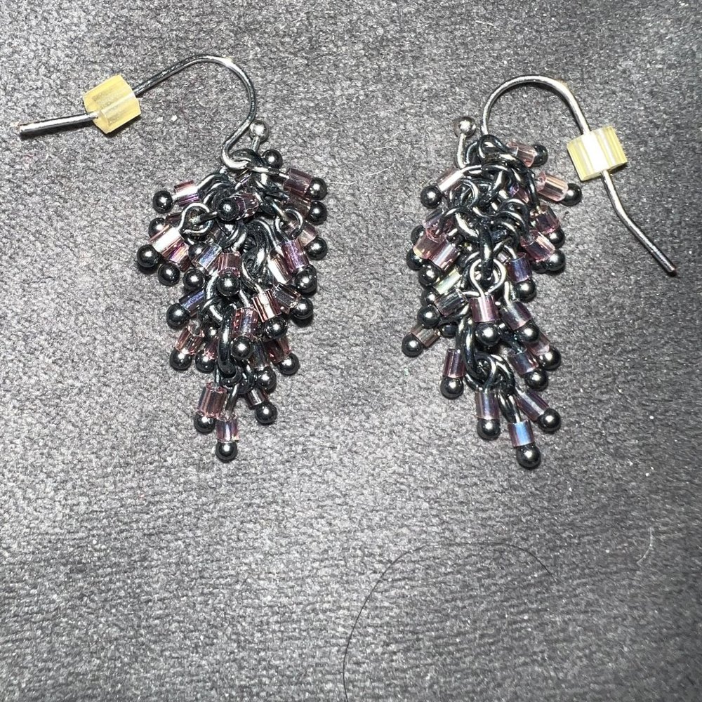 Anthropologie Sparkling Crystal Beaded Pierced Fish Hook Backing Earrings NWOT